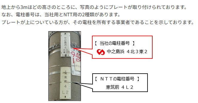 関西電力の電柱の表示例